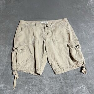 Y2K Old Navy Linen Shorts Womens 6 Cargo Brown‎ Breathable Lightweight Beach